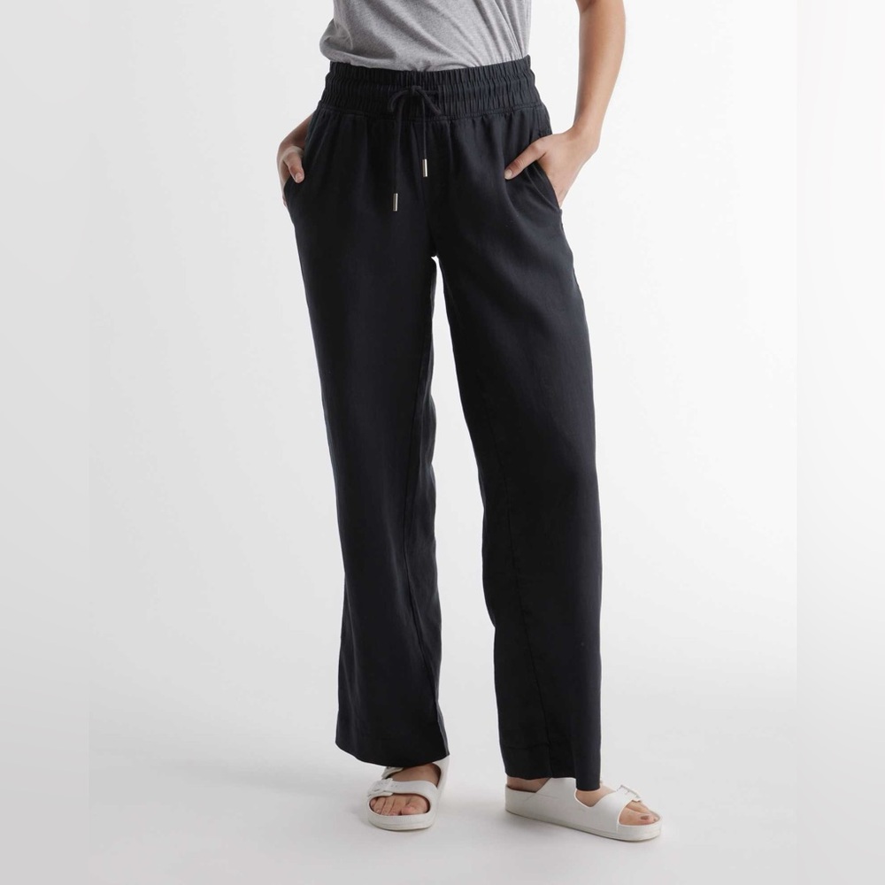 Quince Black Wide Leg Linen Pants - Large